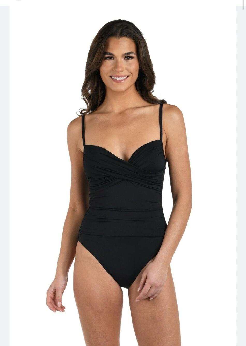 La Blanca Women's One Piece Swimsuit Strapless Halter Ruched Black Size 12